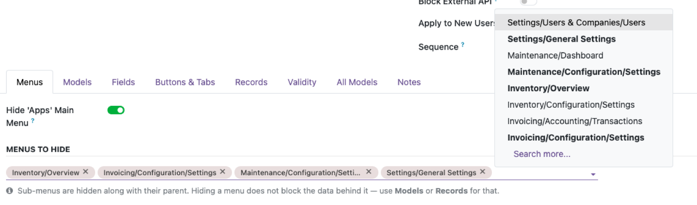 Global menu access in Access Manager Pro — hide menus for a profile, not just one user